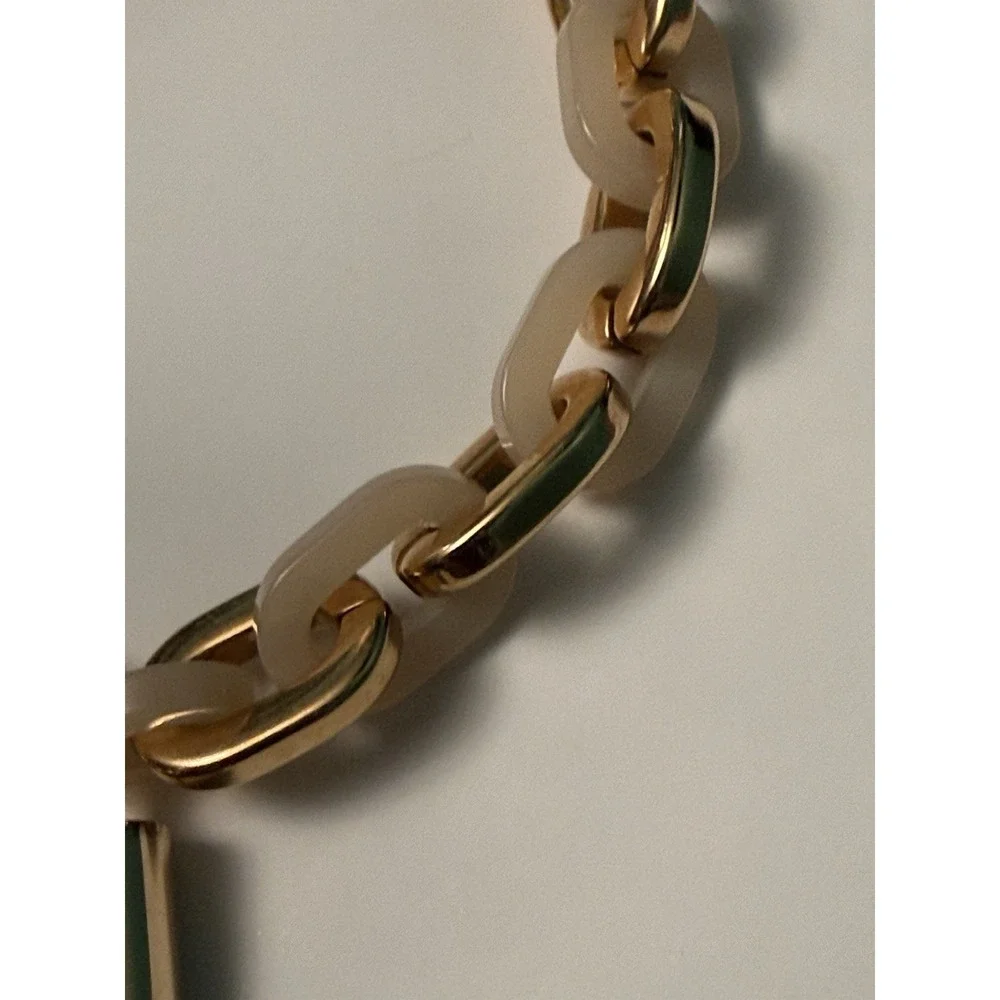 Michael Kors Gold Padlock Charm Toggle Bracelet Pink Acetate Chunky Chain Unique